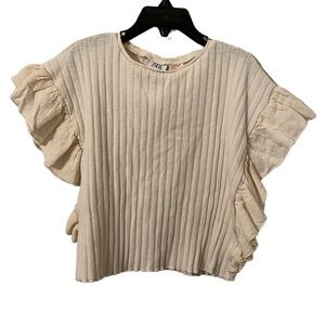 ZARA | Girl’s Cream Ruffled Short Sleeve Lined Top Size 4-5Y